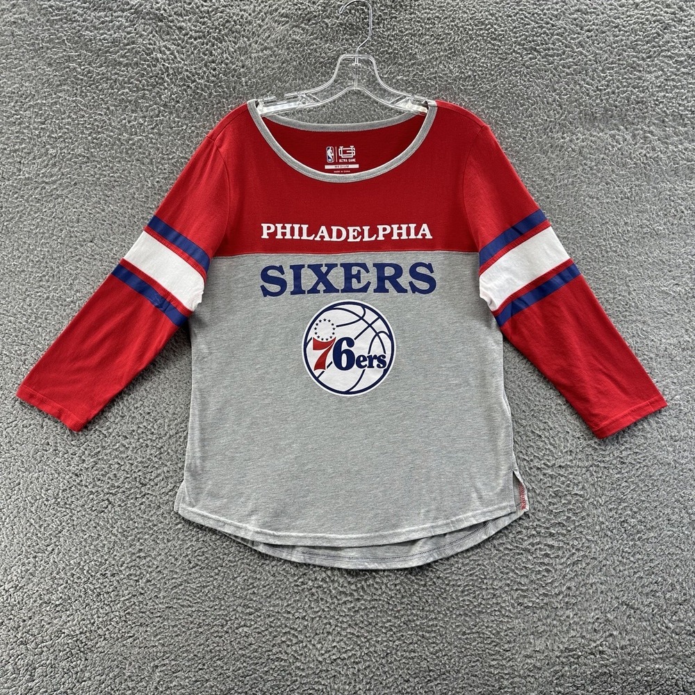 Ultra Game NBA Shirt Womens Medium Red Philadelphia 76ers 3/4 Sleeve Graphic Top